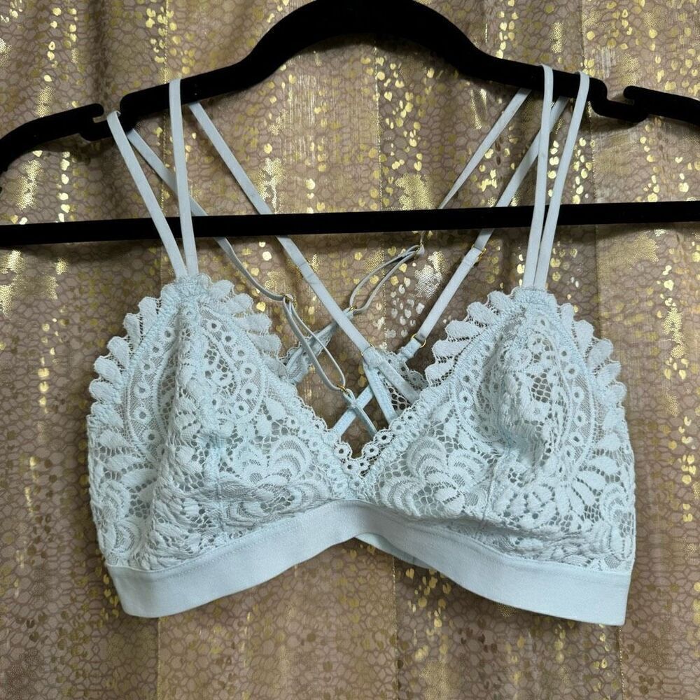 Aerie Light Blue Lace Triangle Strappy Back Bralette Small NWOT
